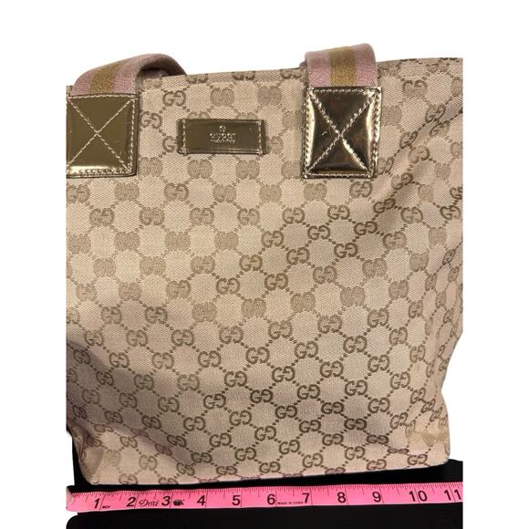 Gucci GG Monogram Canvas Large Web Handle Bucket Tote Pink Gold 131231 204991 - Picture 11 of 16